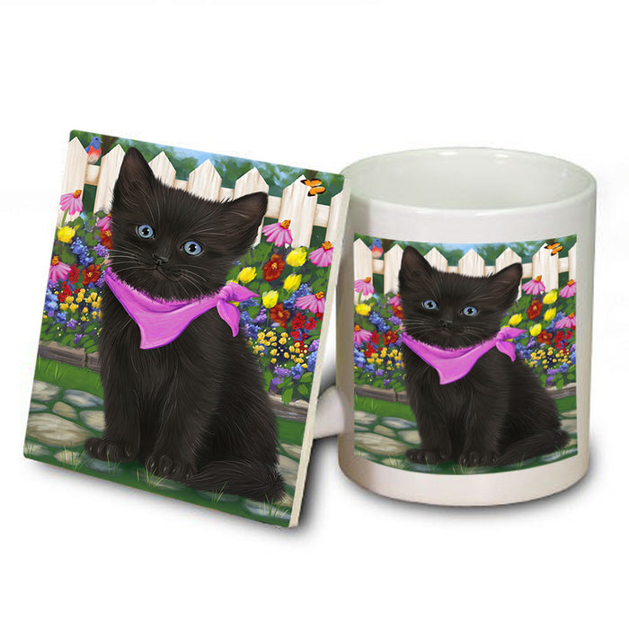 Spring Floral Black Cat Mug and Coaster Set MUC52180