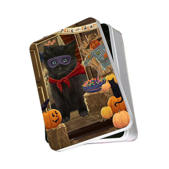 Enter at Own Risk Trick or Treat Halloween Black Cat Photo Storage Tin PITN53015