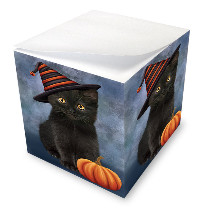 Happy Halloween Black Cat Wearing Witch Hat with Pumpkin Note Cube NOC56365