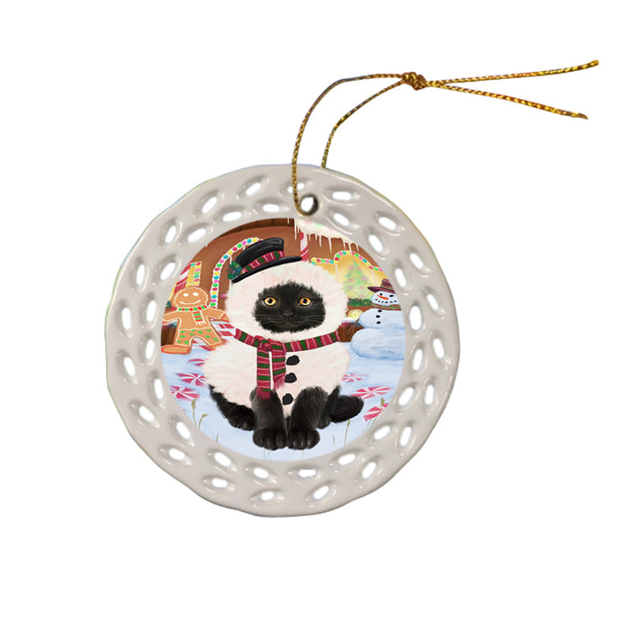 Christmas Gingerbread House Candyfest Black Cat Ceramic Doily Ornament DPOR56548