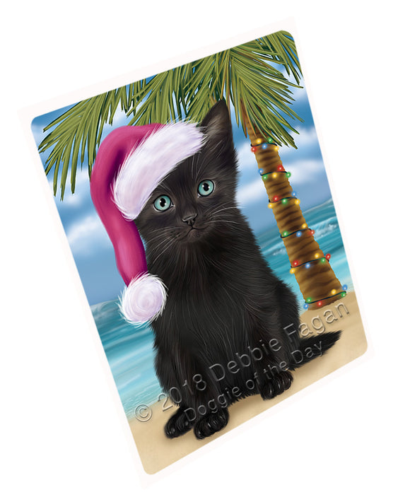 Summertime Happy Holidays Christmas Black Cat on Tropical Island Beach Large Refrigerator / Dishwasher Magnet RMAG88128