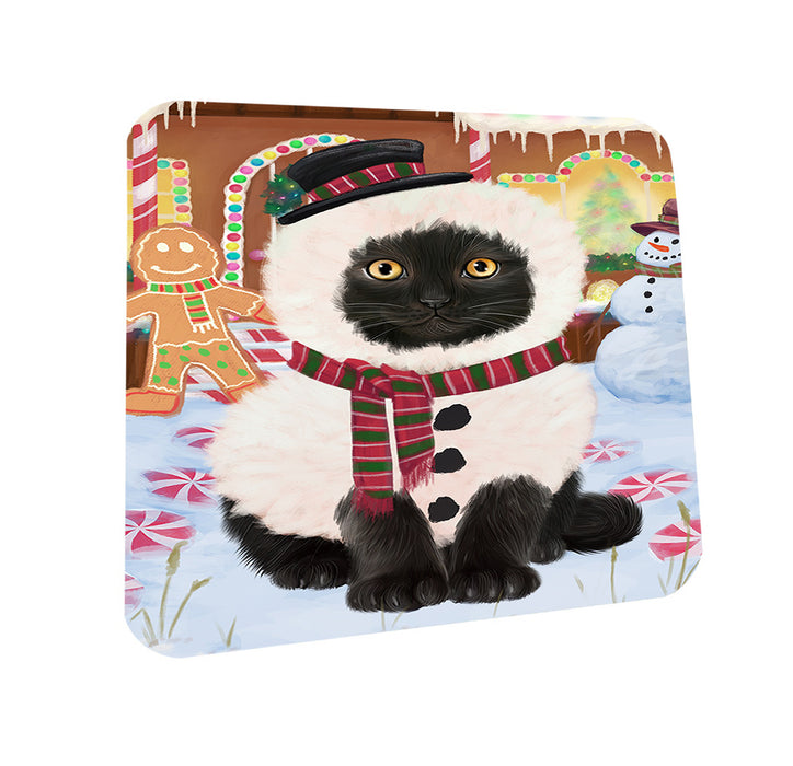 Christmas Gingerbread House Candyfest Black Cat Coasters Set of 4 CST56150