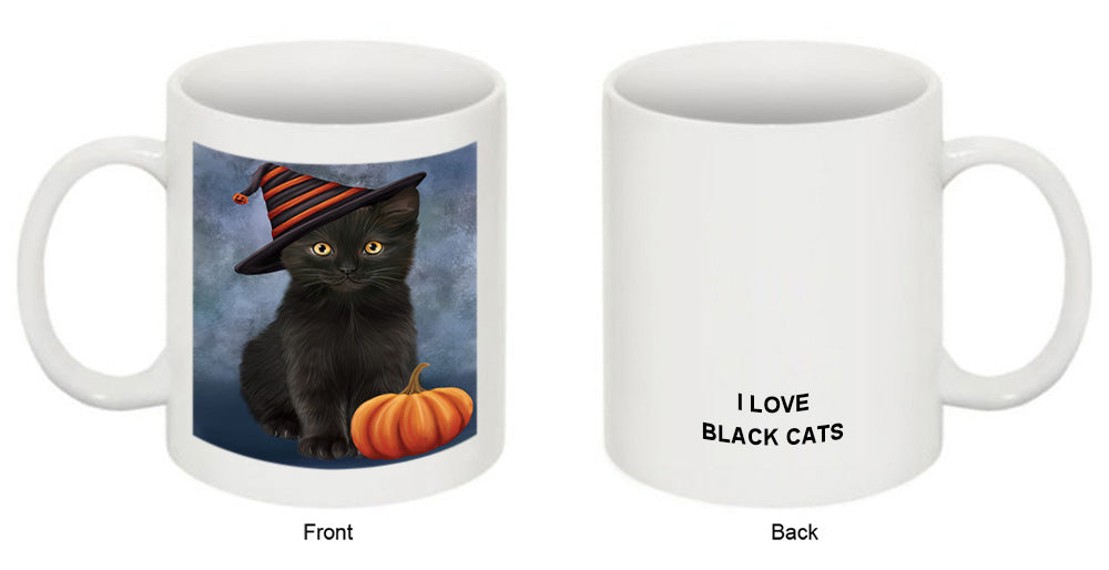 Happy Halloween Black Cat Wearing Witch Hat with Pumpkin Coffee Mug MUG50117
