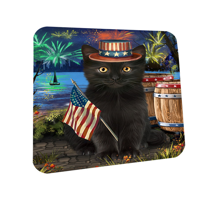 4th of July Independence Day Firework Black Cat Coasters Set of 4 CST53996
