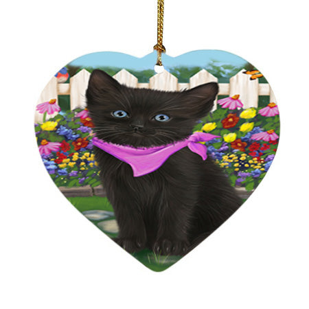 Spring Floral Black Cat Heart Christmas Ornament HPOR52240