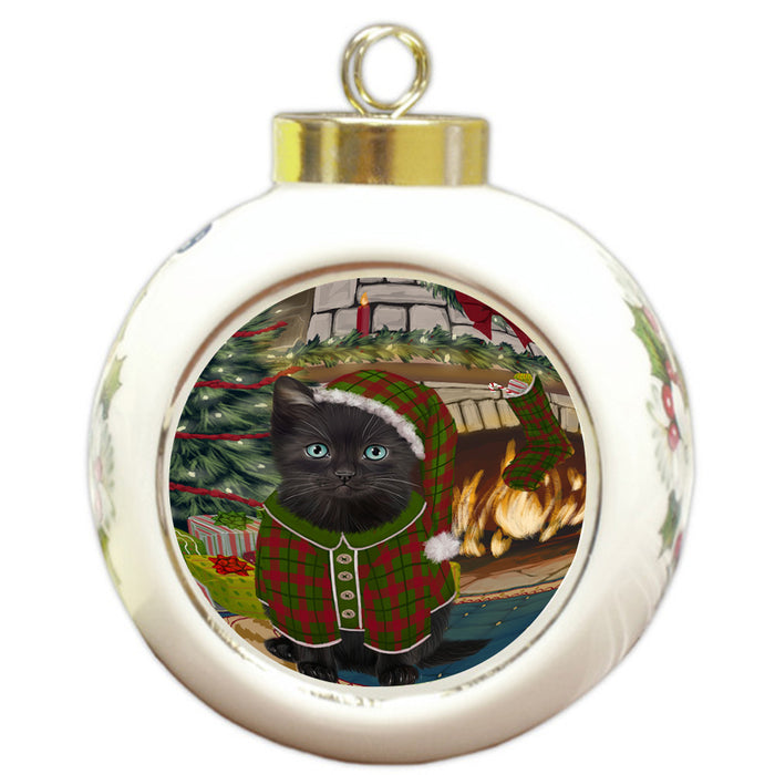 The Stocking was Hung Black Cat Round Ball Christmas Ornament RBPOR55577