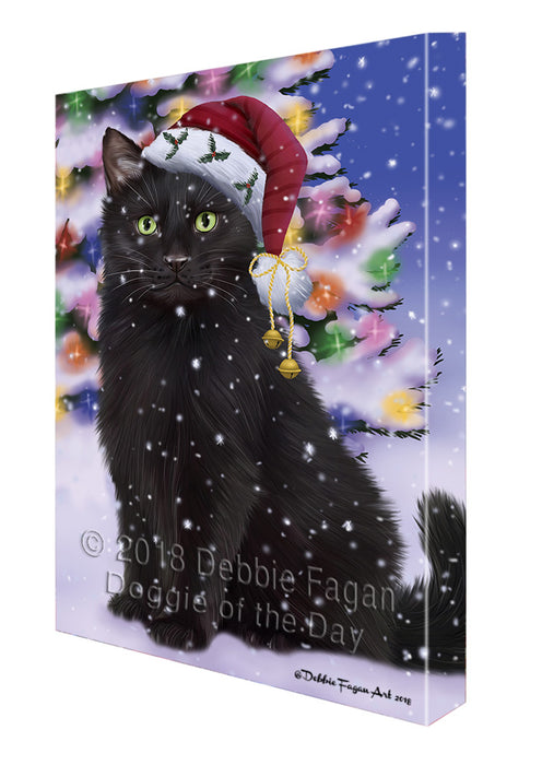 Winterland Wonderland Black Cat In Christmas Holiday Scenic Background Canvas Print Wall Art Décor CVS101501