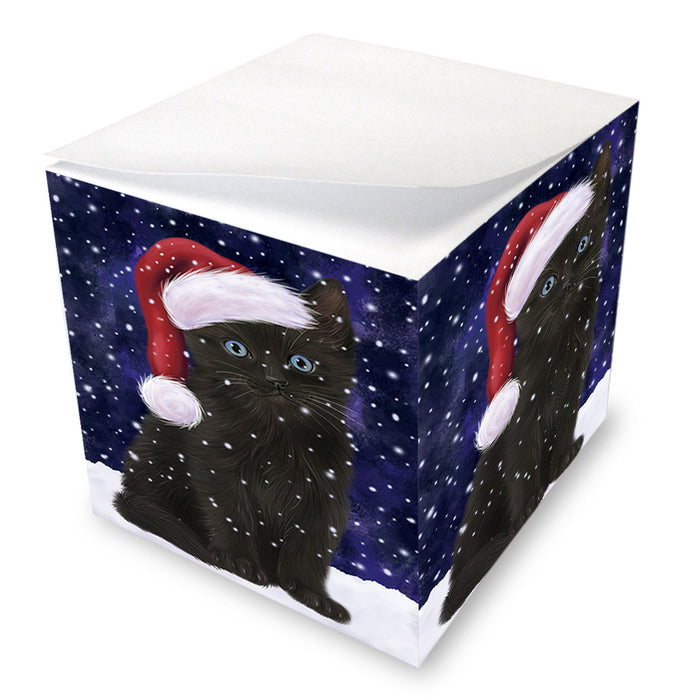 Let it Snow Christmas Holiday Black Cat Wearing Santa Hat Note Cube NOC55929