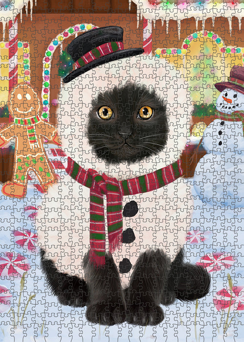 Christmas Gingerbread House Candyfest Black Cat Puzzle with Photo Tin PUZL92968