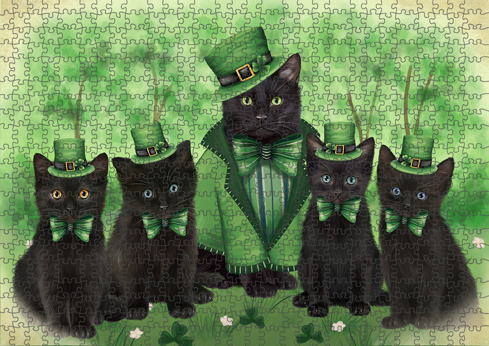 St. Patricks Day Irish Portrait Black Cats Portrait Jigsaw Puzzle for Adults Animal Interlocking Puzzle Game Unique Gift for Dog Lover's with Metal Tin Box PZL029
