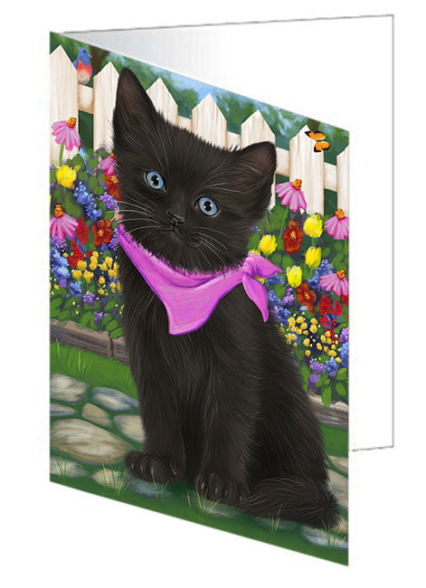 Spring Floral Black Cat Handmade Artwork Assorted Pets Greeting Cards and Note Cards with Envelopes for All Occasions and Holiday Seasons GCD60749