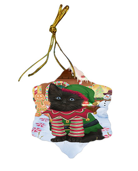 Christmas Gingerbread House Candyfest Black Cat Star Porcelain Ornament SPOR56549