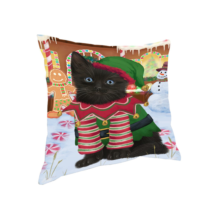 Christmas Gingerbread House Candyfest Black Cat Pillow PIL79064