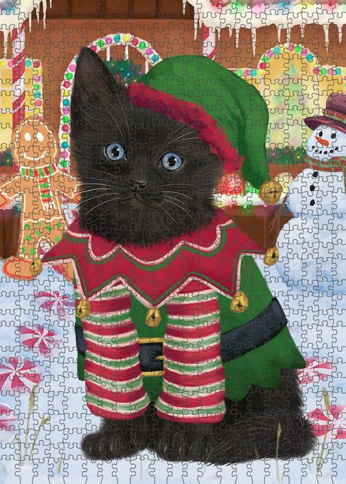 Christmas Gingerbread House Candyfest Black Cat Puzzle with Photo Tin PUZL92972