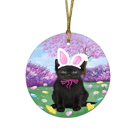 Easter Holiday Black Cat Round Flat Christmas Ornament RFPOR57284