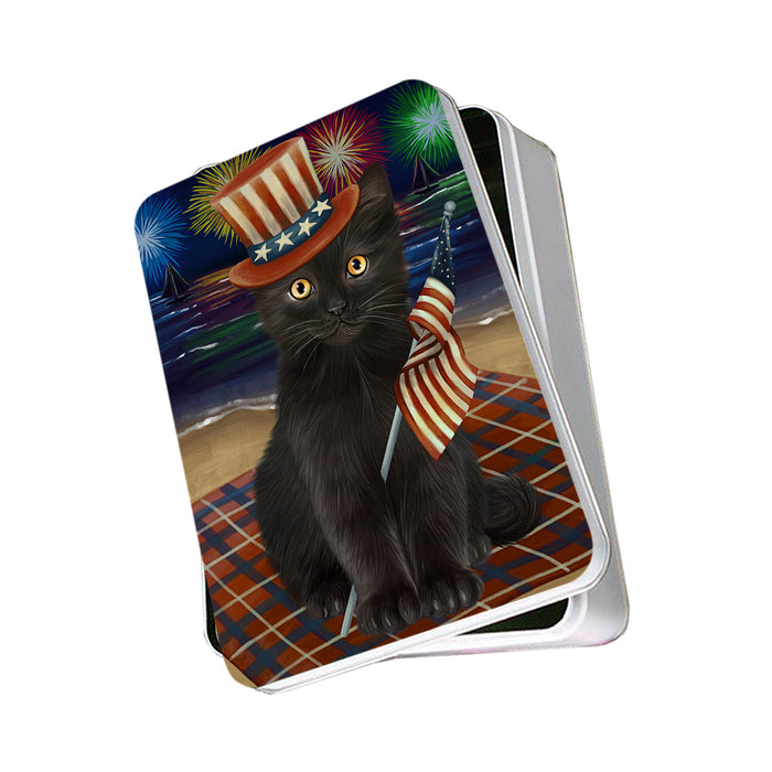 4th of July Independence Day Firework Black Cat Photo Storage Tin PITN52073