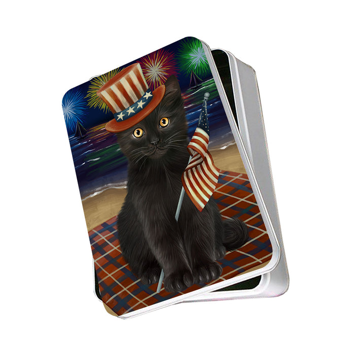 4th of July Independence Day Firework Black Cat Photo Storage Tin PITN52411