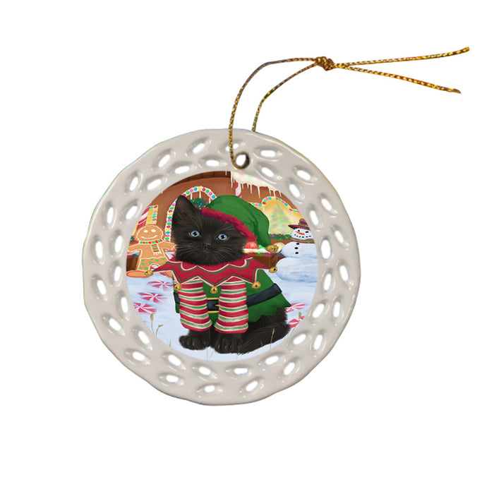 Christmas Gingerbread House Candyfest Black Cat Ceramic Doily Ornament DPOR56549