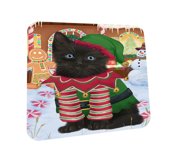 Christmas Gingerbread House Candyfest Black Cat Coasters Set of 4 CST56151