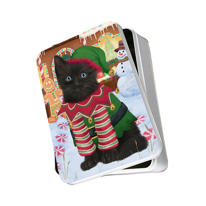 Christmas Gingerbread House Candyfest Black Cat Photo Storage Tin PITN56112