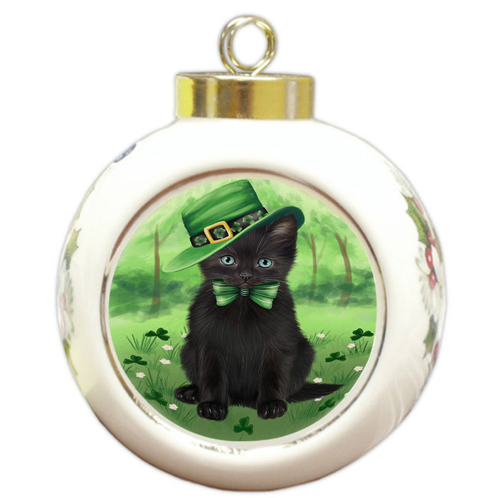 St. Patricks Day Irish Portrait Black Cat Round Ball Christmas Ornament RBPOR58114