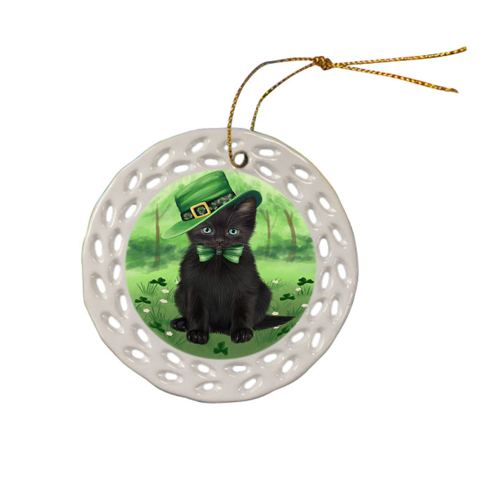 St. Patricks Day Irish Portrait Black Cat Ceramic Doily Ornament DPOR57927