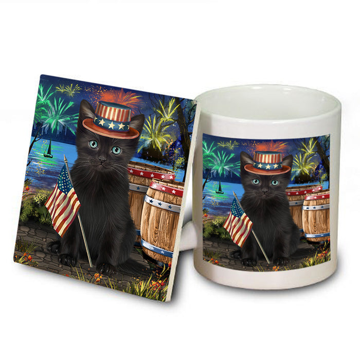 4th of July Independence Day Firework Black Cat Mug and Coaster Set MUC54031