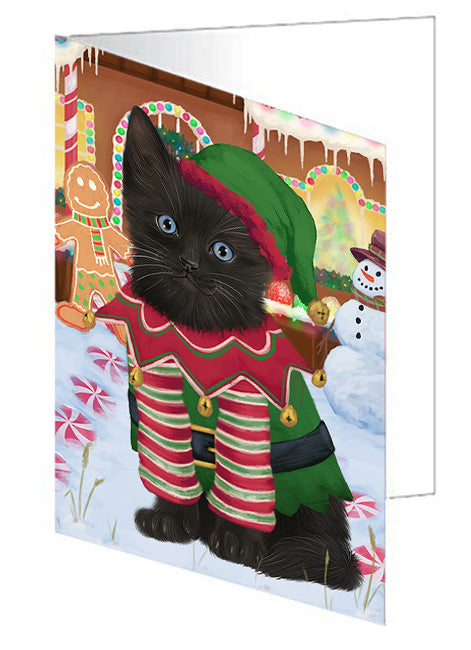 Christmas Gingerbread House Candyfest Black Cat Handmade Artwork Assorted Pets Greeting Cards and Note Cards with Envelopes for All Occasions and Holiday Seasons GCD73094