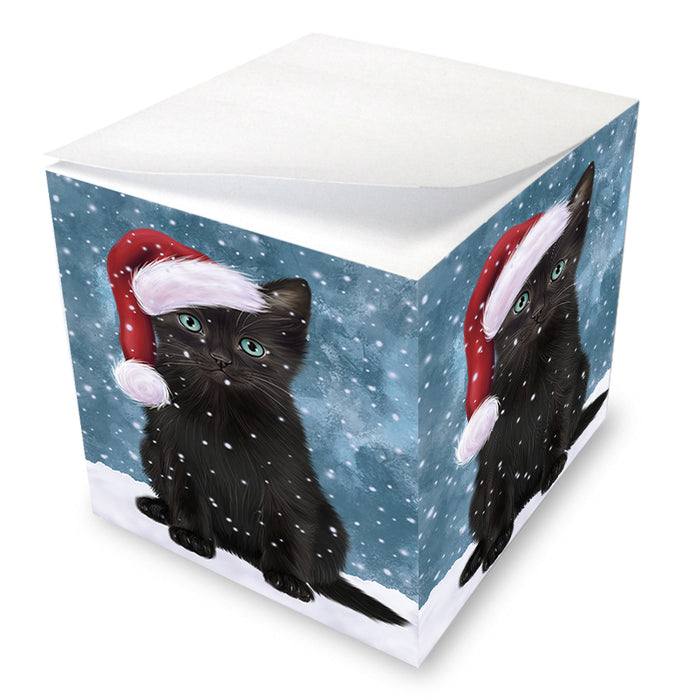 Let it Snow Christmas Holiday Black Cat Wearing Santa Hat Note Cube NOC55930