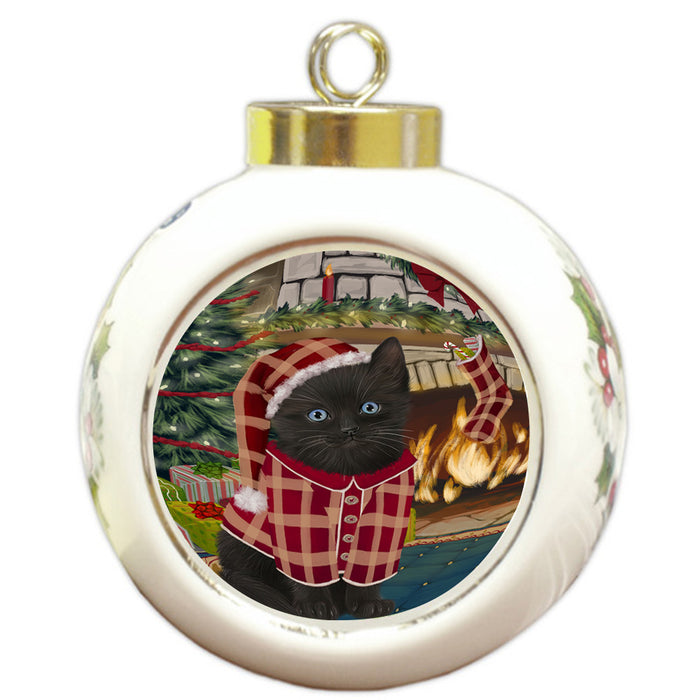 The Stocking was Hung Black Cat Round Ball Christmas Ornament RBPOR55578