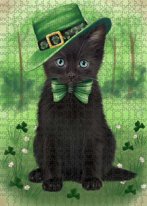 St. Patricks Day Irish Portrait Black Cat Portrait Jigsaw Puzzle for Adults Animal Interlocking Puzzle Game Unique Gift for Dog Lover's with Metal Tin Box PZL030