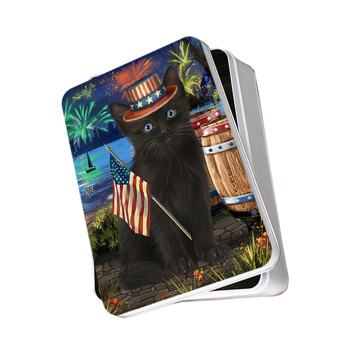 4th of July Independence Day Firework Black Cat Photo Storage Tin PITN53983