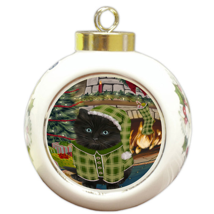 The Stocking was Hung Black Cat Round Ball Christmas Ornament RBPOR55579