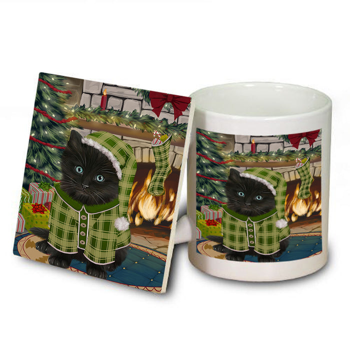 The Stocking was Hung Black Cat Mug and Coaster Set MUC55215