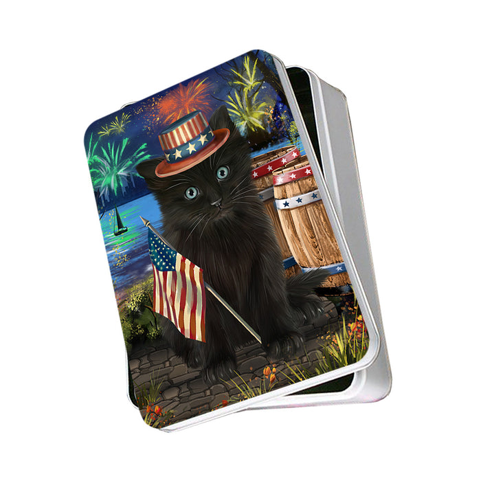 4th of July Independence Day Firework Black Cat Photo Storage Tin PITN53984