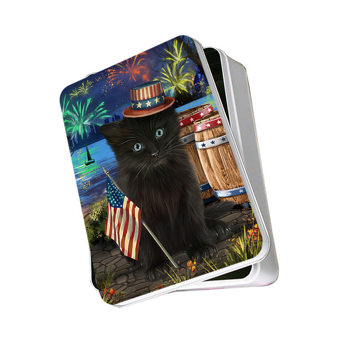 4th of July Independence Day Fireworks Black Cat at the Lake Photo Storage Tin PITN51099