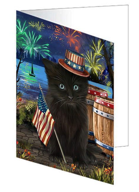 4th of July Independence Day Fireworks Black Cat at the Lake Handmade Artwork Assorted Pets Greeting Cards and Note Cards with Envelopes for All Occasions and Holiday Seasons GCD57326