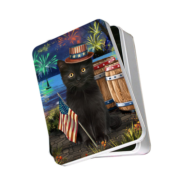 4th of July Independence Day Fireworks Black Cat at the Lake Photo Storage Tin PITN51100