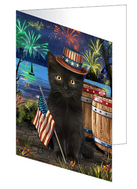 4th of July Independence Day Fireworks Black Cat at the Lake Handmade Artwork Assorted Pets Greeting Cards and Note Cards with Envelopes for All Occasions and Holiday Seasons GCD57329