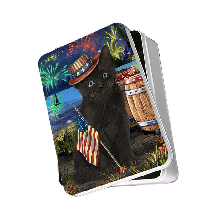 4th of July Independence Day Fireworks Black Cat at the Lake Photo Storage Tin PITN51101