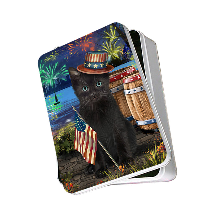 4th of July Independence Day Fireworks Black Cat at the Lake Photo Storage Tin PITN51102