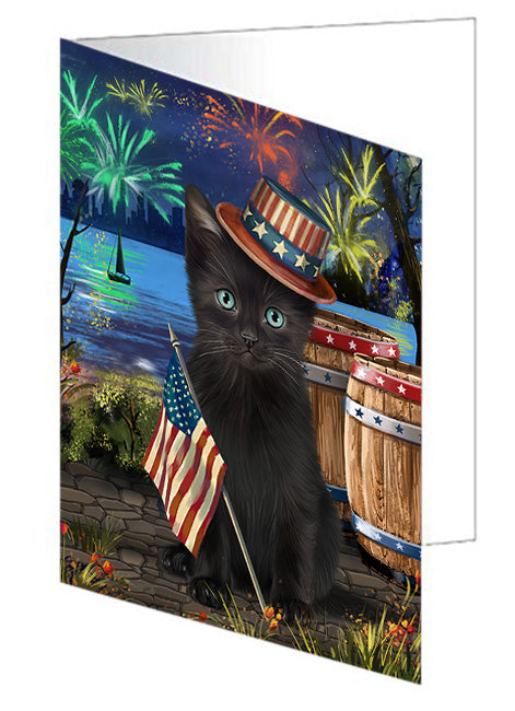 4th of July Independence Day Fireworks Black Cat at the Lake Handmade Artwork Assorted Pets Greeting Cards and Note Cards with Envelopes for All Occasions and Holiday Seasons GCD57335
