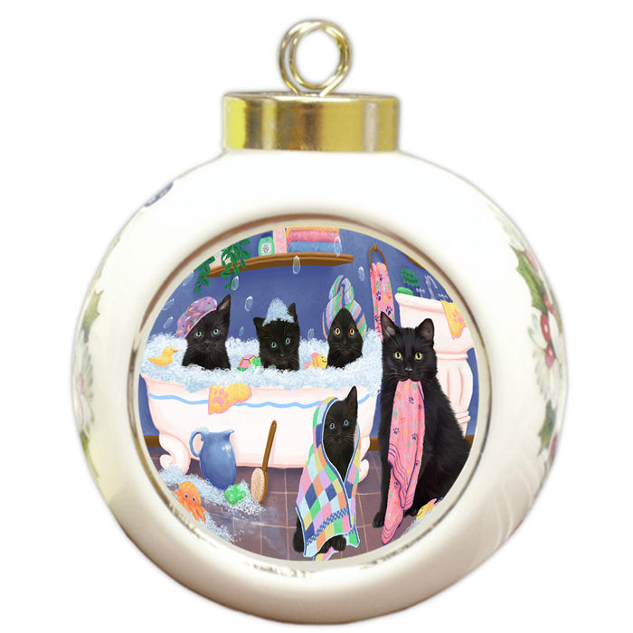 Rub A Dub Dogs In A Tub Black Cats Round Ball Christmas Ornament RBPOR57123