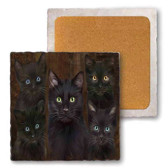 Rustic 5 Black Cat Set of 4 Natural Stone Marble Tile Coasters MCST49128