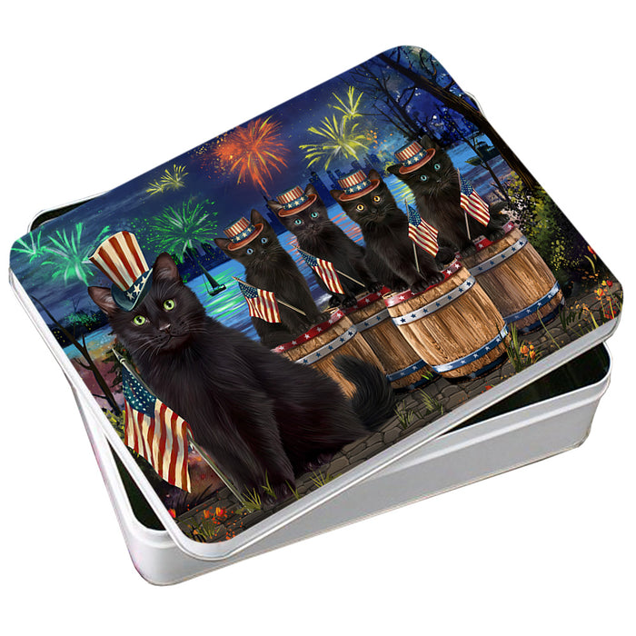 4th of July Independence Day Firework Black Cats Photo Storage Tin PITN54051