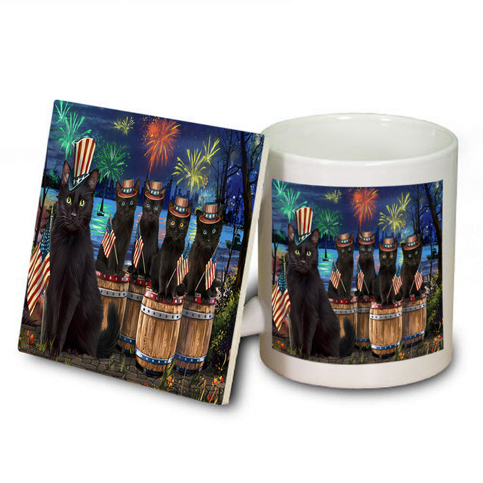4th of July Independence Day Firework Black Cats Mug and Coaster Set MUC54100