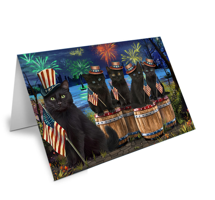 4th of July Independence Day Fireworks Black Cats at the Lake Handmade Artwork Assorted Pets Greeting Cards and Note Cards with Envelopes for All Occasions and Holiday Seasons GCD57077