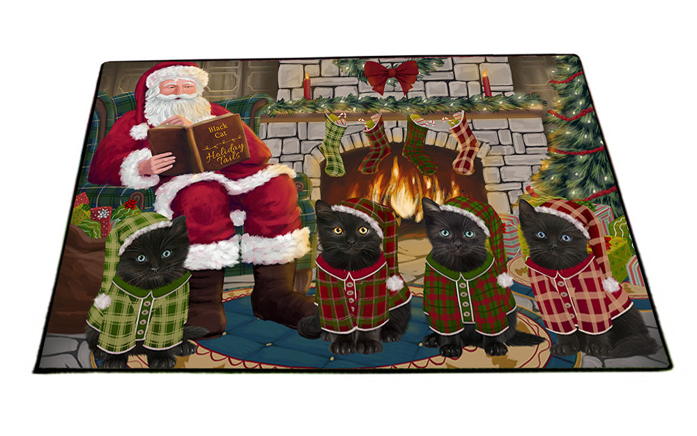 Christmas Cozy Holiday Tails Black Cats Floormat FLMS52596