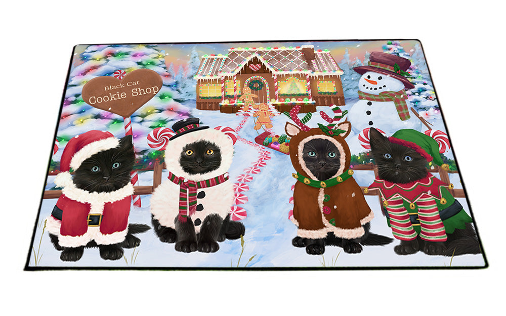 Holiday Gingerbread Cookie Shop Black Cats Floormat FLMS53151