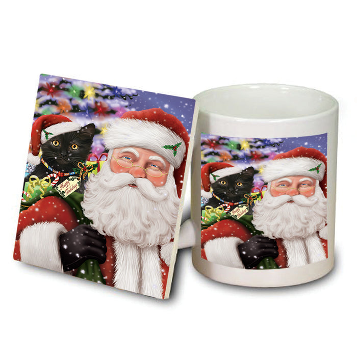 Santa Carrying Black Cat and Christmas Presents Mug and Coaster Set MUC53667